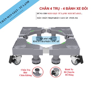 Chân kệ bánh xe 4 trụ 4 bánh xe đôi dùng cho máy giặt tủ lạnh