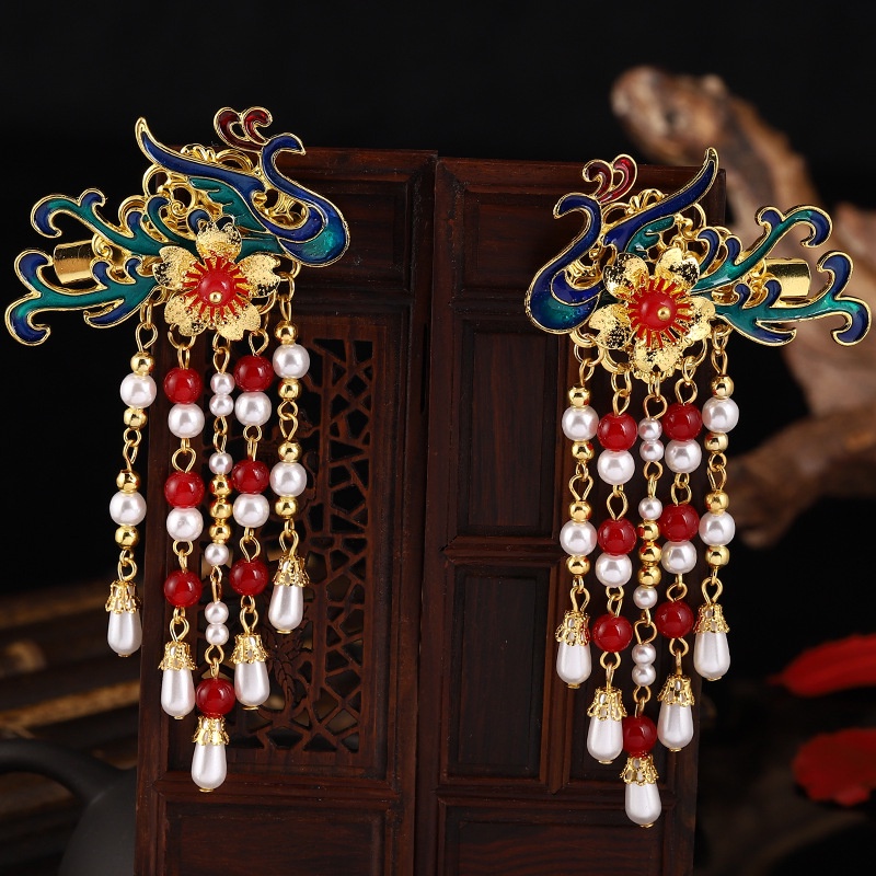 Bộ đôi kẹp tóc Phượng Hoàng tua rua phong cách cổ trang Trung hoa