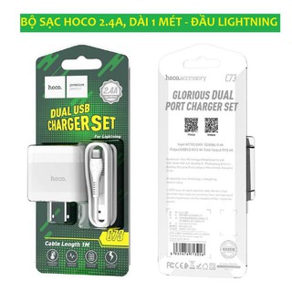 Bộ củ cáp sạc lightning / iphone hoco c73 sạc nhanh 2 cổng 2.4a/18w - bh 12 tháng-tuấn case 75