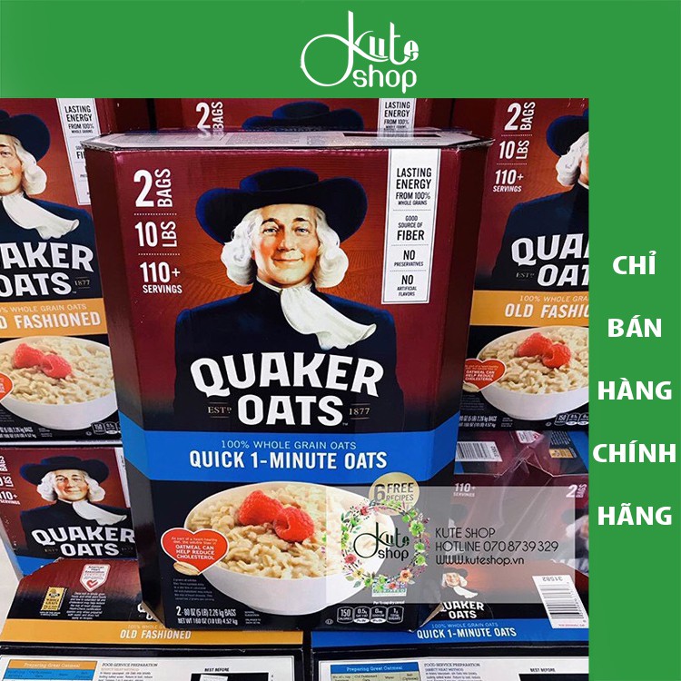 Yến mạch cán nát Quaker Oats Quick 1 Minute nguyên thùng 4.5kg