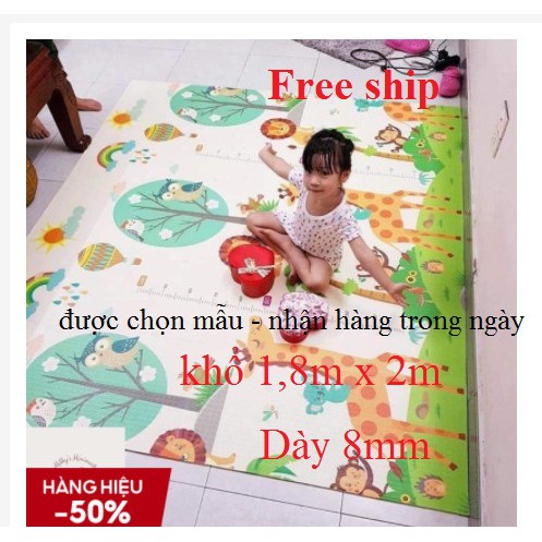 Free Ship - Thảm xốp xpe cho bé gấp gọn 2 mặt khổ 1m8 x 2m chống thấm, chống trơn trượt mặt phủ silicon