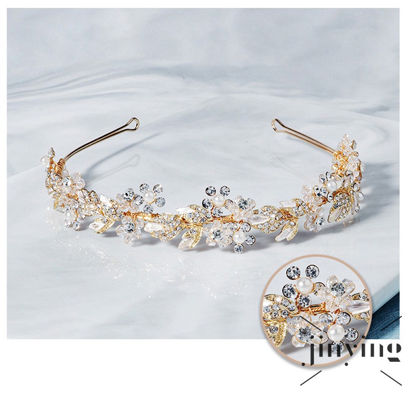 GETNOIVAS Băng đô cài tóc hình chiếc lá đính đá và ngọc trai thanh lịch cho cô dâu