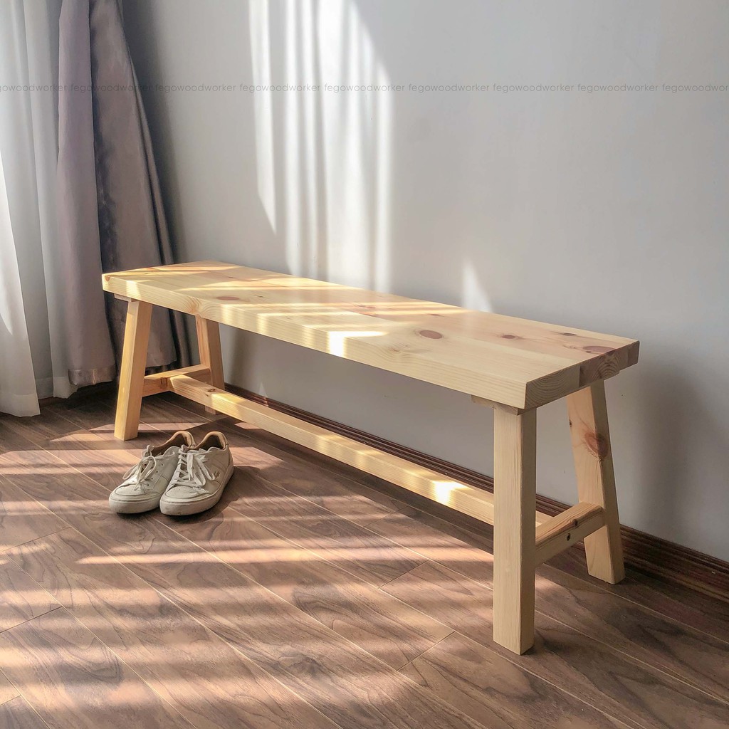 Ghế dài chân gỗ tự nhiên FEGO/ Ghế băng chờ để ban công chung cư, hành lang, giường ngủ