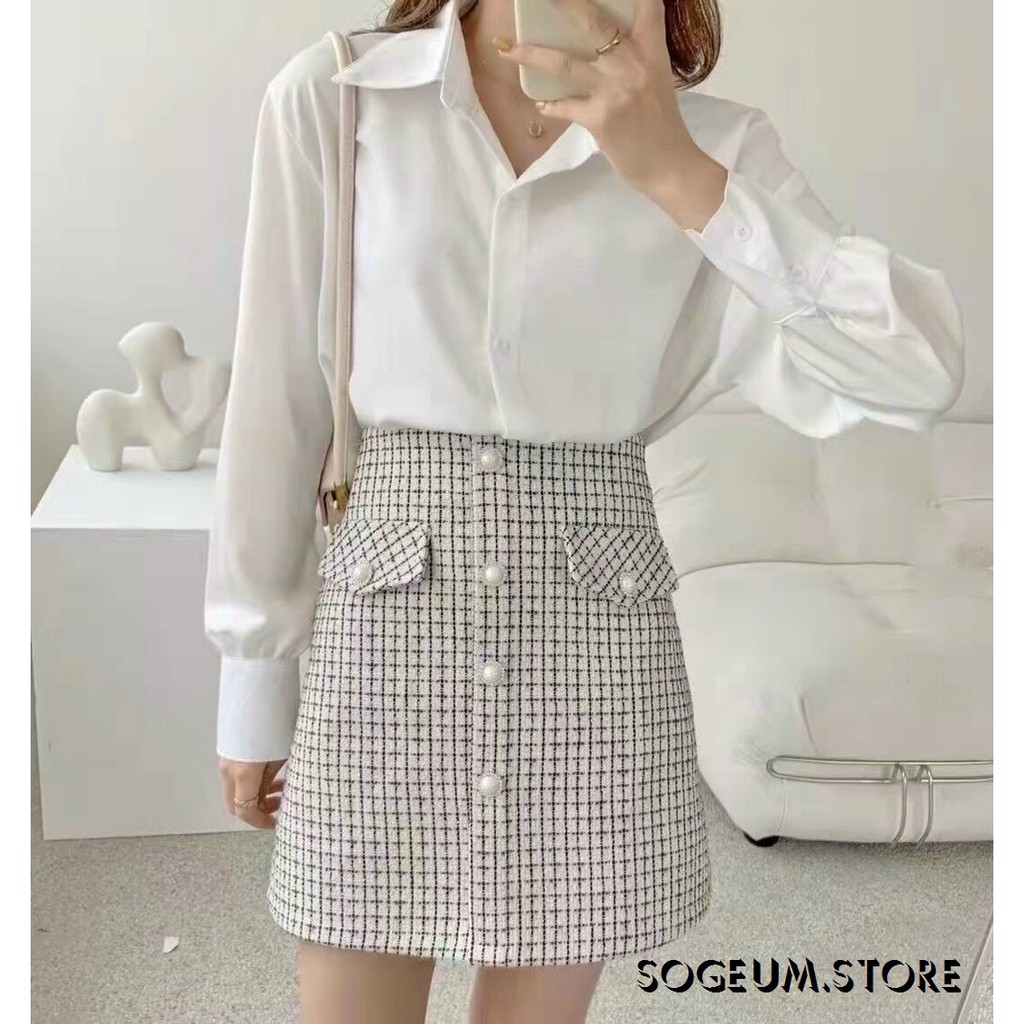 Chân váy dạ kẻ khuy Ngọc 2 nắp túi hàng QC - Sogeum.store | BigBuy360 - bigbuy360.vn