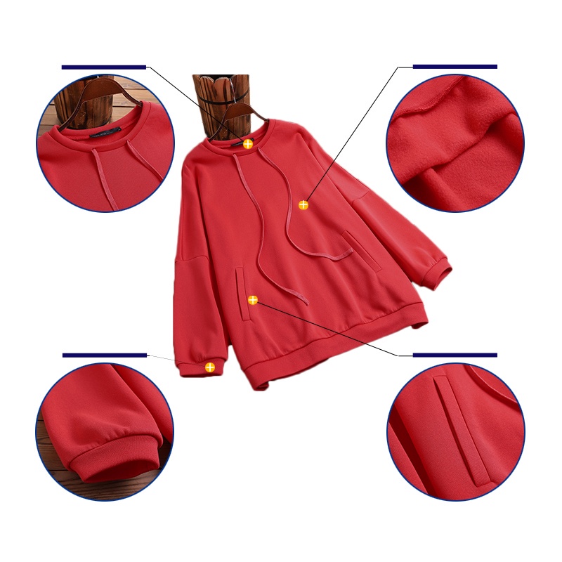 Áo khoác hoodie ZANZEA màu trơn cổ tròn tay dài thời trang dành cho nữ