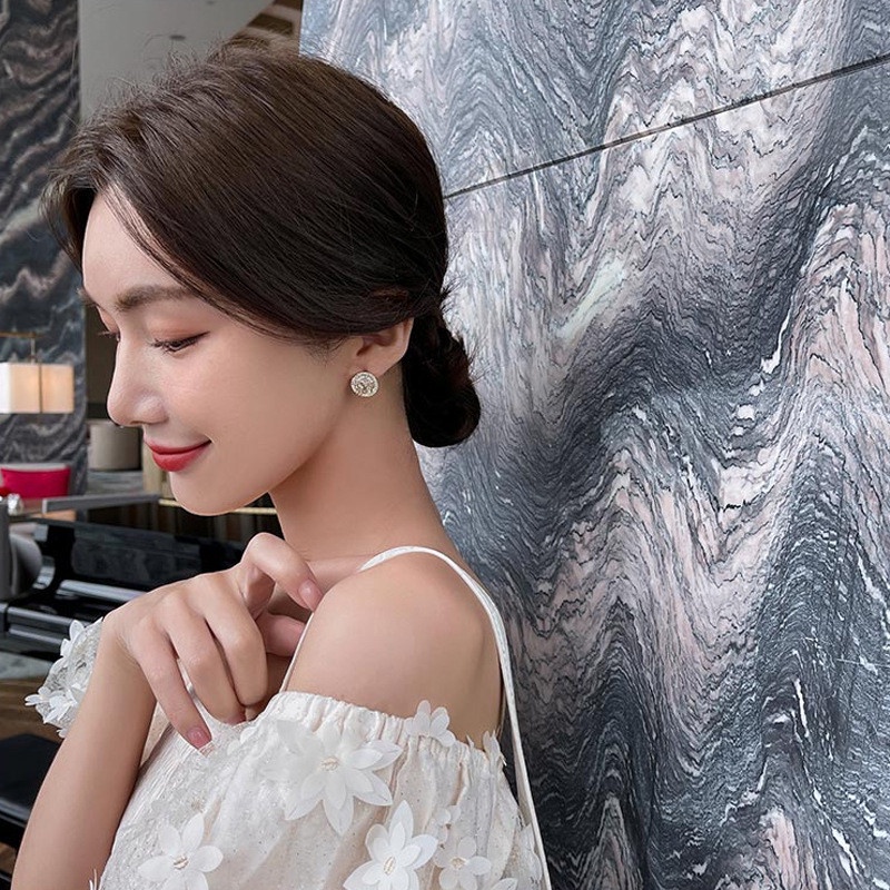 Bông Tai Mạ Bạc 925 Hình Chữ D Đính Đá zircon Lớn Phong Cách Hàn Quốc Thời Trang Cho Nữ