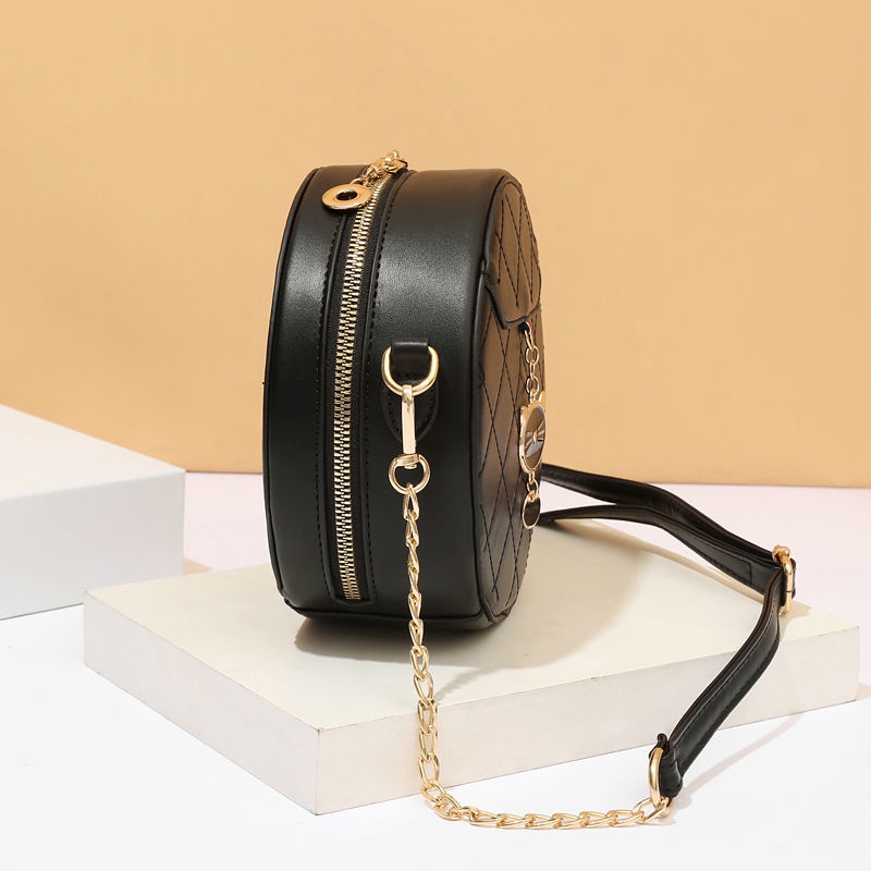 Túi Đeo Chéo Hình Tròn Cỡ Nhỏ Phối Dây Đeo Sợi Xích Thời Trang Phong Cách Hàn Quốc Cho Nữ