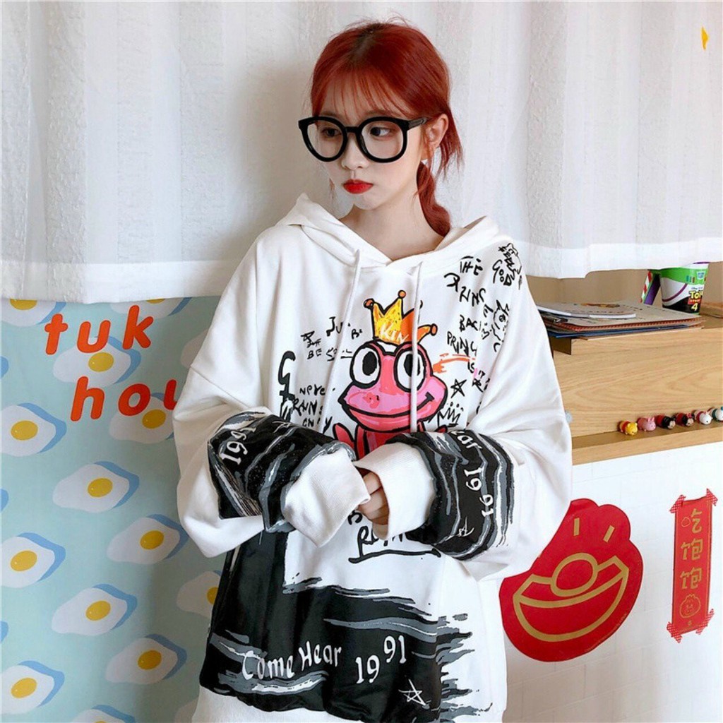 ÁO KHOÁC NỈ HOODIE IN HỌA TIẾT HOÀNG TỬ ẾCH