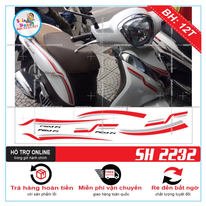 TEM XE SH MODE CHỈ ĐỎ TRẮNG -- SHIN DECAL 2