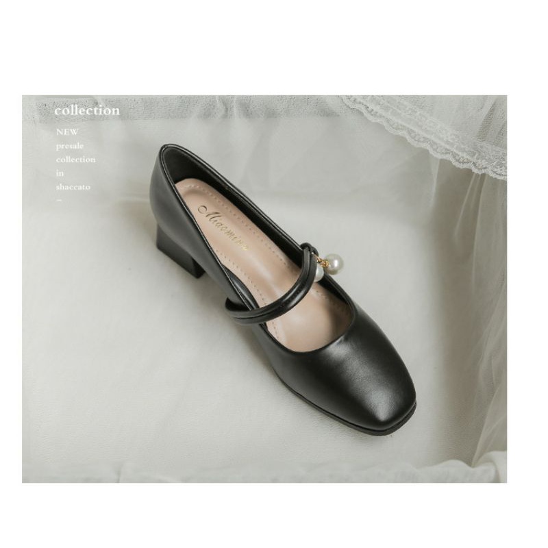 Giày công sở da mềm gót vuông 5 phân kết hợp đồ váy vóc giày cưới sang trọng giày cao gót dễ đi