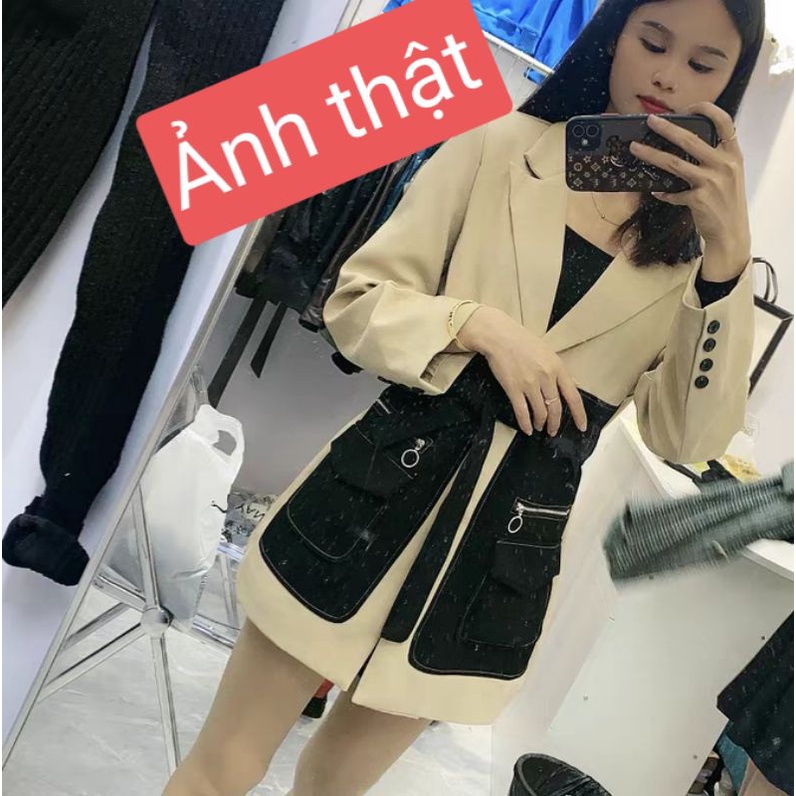 Áo khoác vest phong cách hàn quốc phối đài kèm Ảnh thật