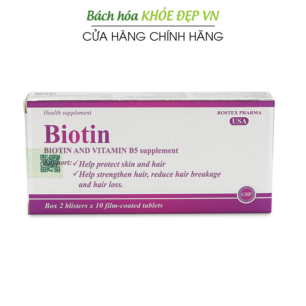 Viên uống bổ sung Biotin, Vitamin B5 giúp tóc chắc khỏe, giảm gãy rụng tóc - Hộp 20 viên | BigBuy360 - bigbuy360.vn