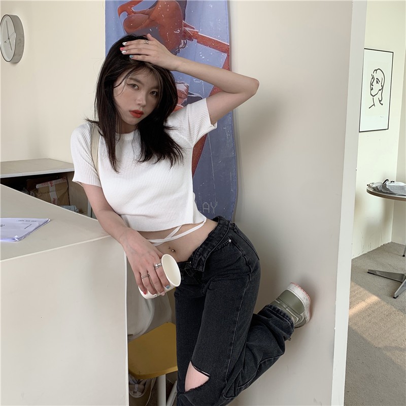 Áo Croptop Tay Ngắn Dáng Ôm Thiết Kế Dây Cột Phong Cách Hip Hop Cá Tính Cho Nữ | BigBuy360 - bigbuy360.vn