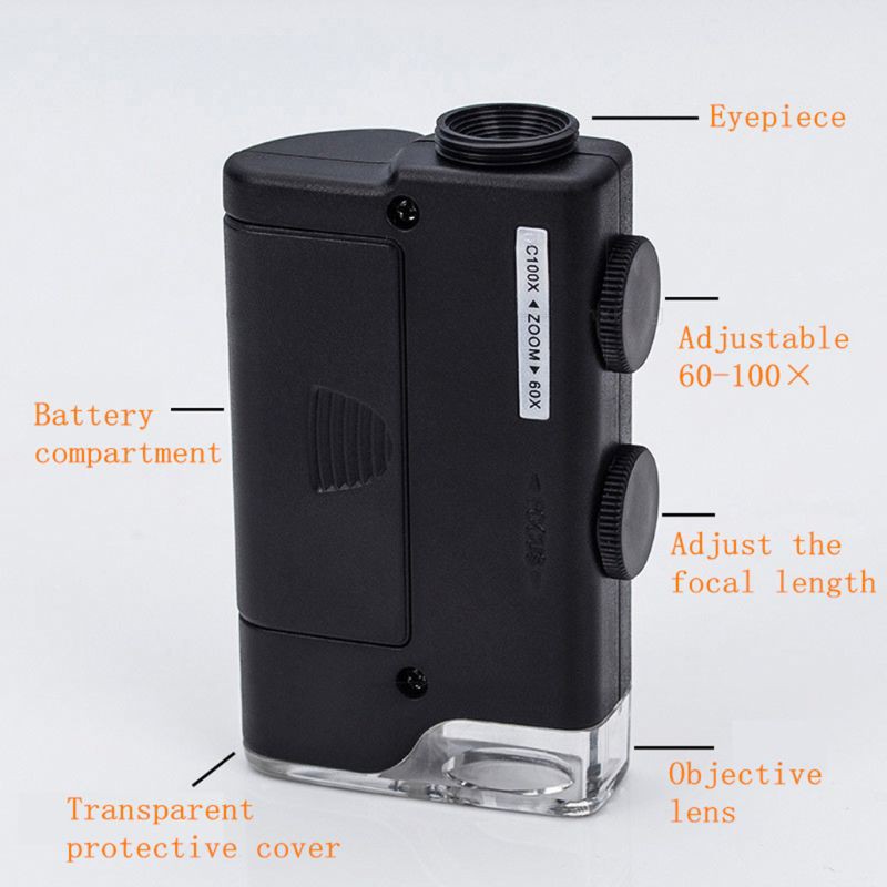 AOT.100X Portable Magnifying Glass Universal Mobile Phone Mini Clip LED Microscope
