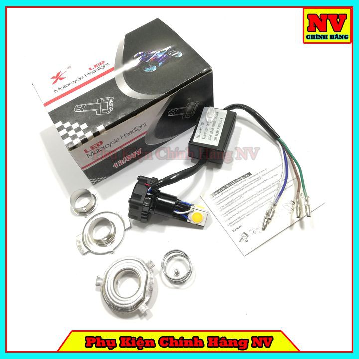 Đèn Pha Led H4 3 Tim Siêu Sáng Hộp Xịn - Ánh Sáng Vàng