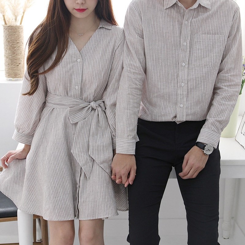 Set áo váy sơ mi cặp 💝FREESHIP💝 đồ đôi thời trang thiết kế nam nữ đẹp COUPLE AV176 (có ảnh thật)