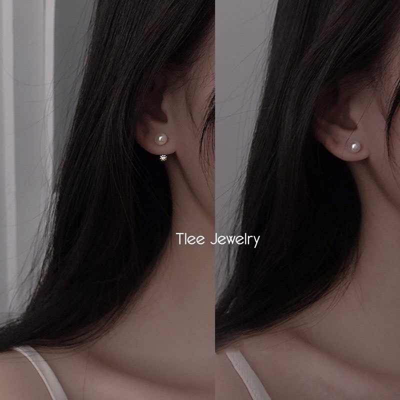 Khuyên tai bạc nữ Tlee ngọc trai nhân tạo đeo hai dáng nữ tính TleeJewelry B0120