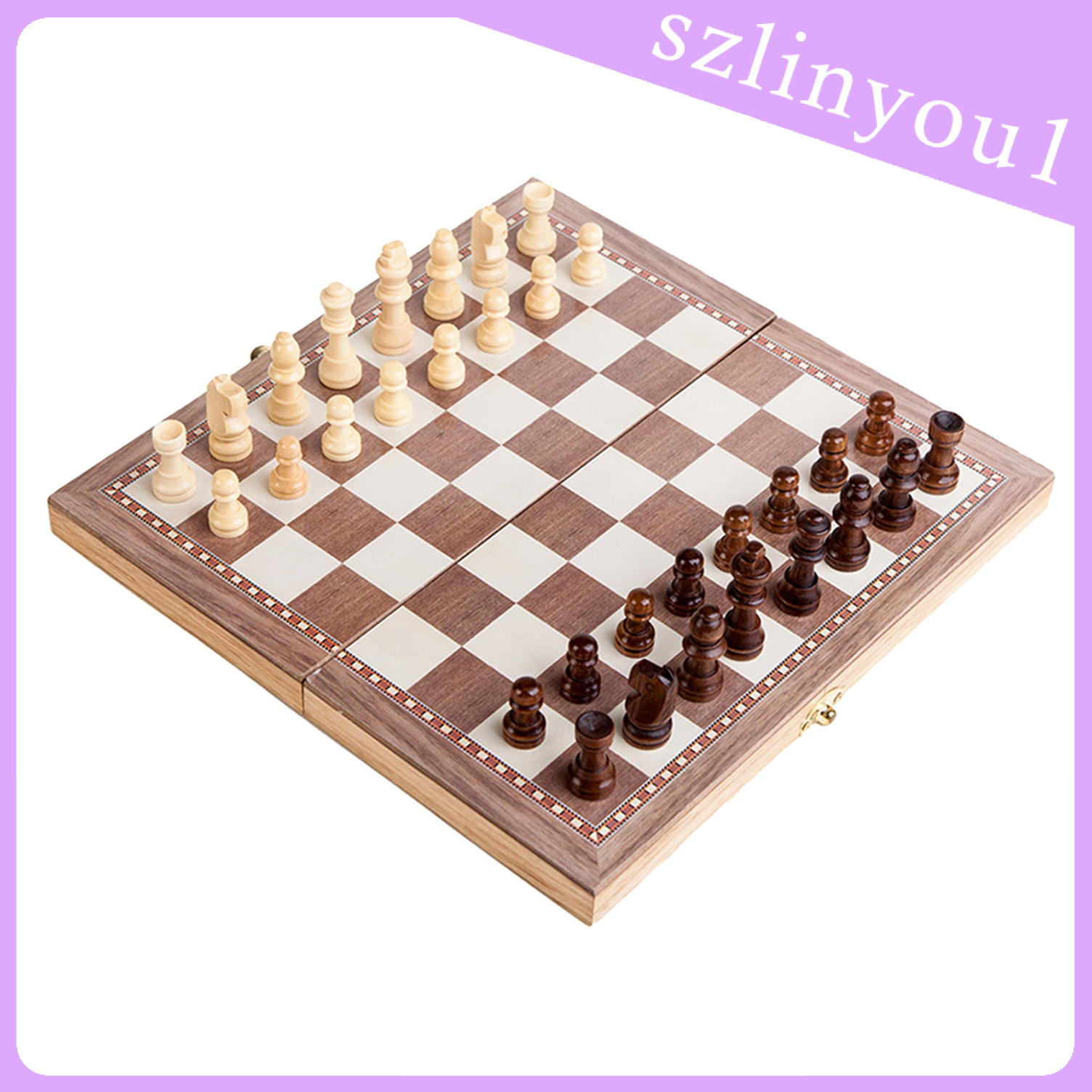 New Arrival Folding Wooden Chess Set Travel Game Toys Chess Backgammon Checkers 30x30cm