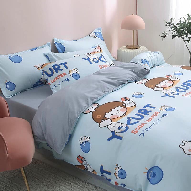 [ GIÁ HỦY DIỆT ] SET VỎ CHĂN - GA - GỐI COTTON PHA - BÉ SỮA CHUA