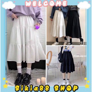 Chân Váy Dài Voan 3 tầng - Chân váy 2 lớp 2 màu đen trắng
