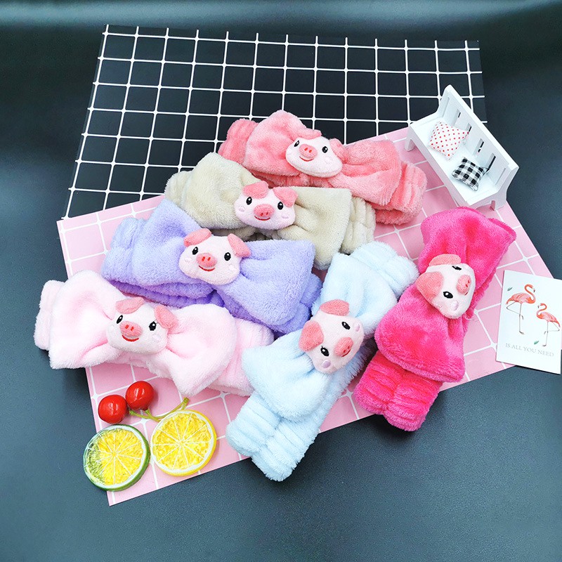 Băng Đô Turban Hình Nơ Kèm Con Heo Lợn Pig Vải Bông Nhung Dày Dặn Siêu Mềm Mướt Cute !