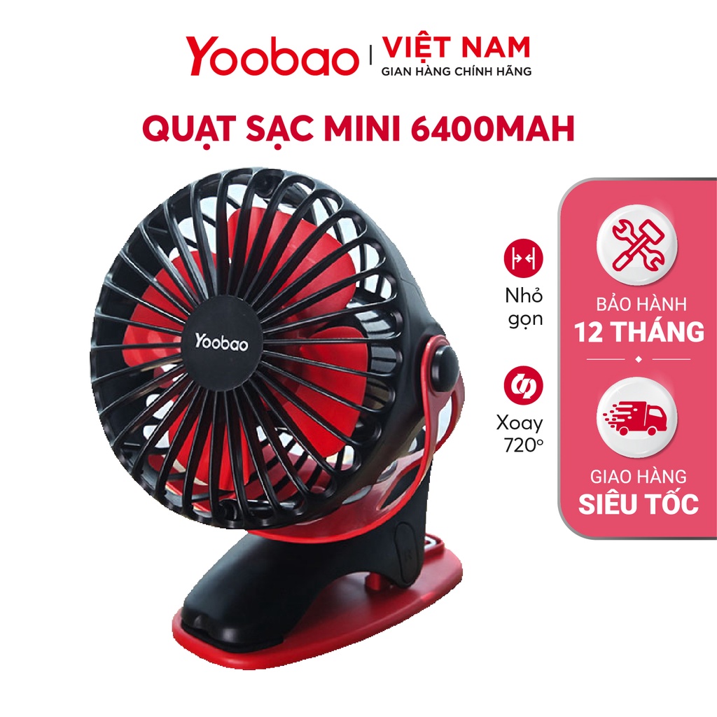 Quạt sạc mini để bàn/ kẹp nôi YOOBAO F04 6400mAh Xoay 360 độ Chạy 32 giờ liên tục | Phân phối Chính hãng - Bảo hành 12T