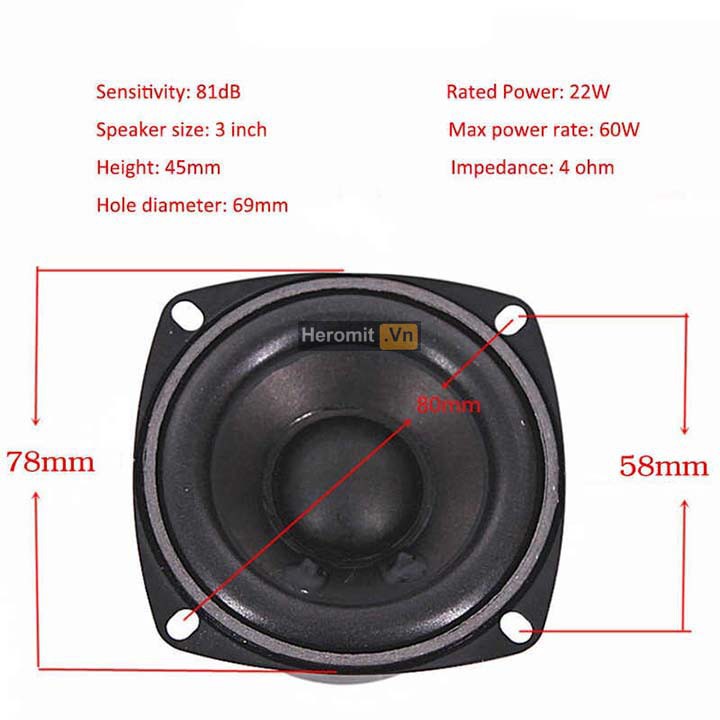 Loa Mid Bass ONKYO 22W 4R 78mm Chất Lượng