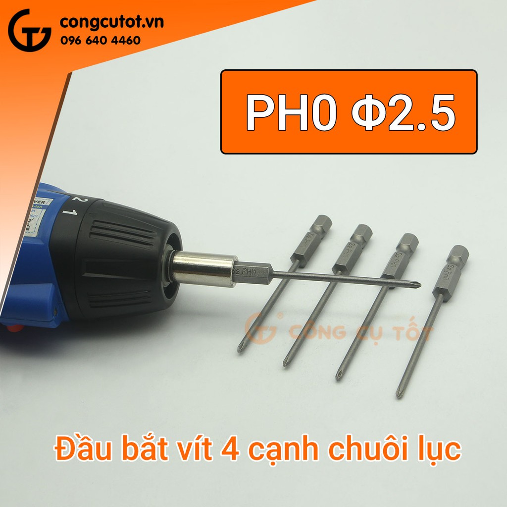 Đầu bắt vít 4 cạnh PH0 chuôi lục