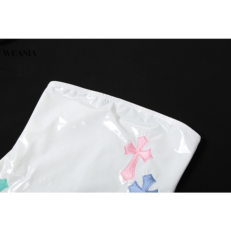 Đầm Body Da PU Trễ Vai Hoạ Tiết Thêu Thiết Kế Ôm Sát Tôn Dáng