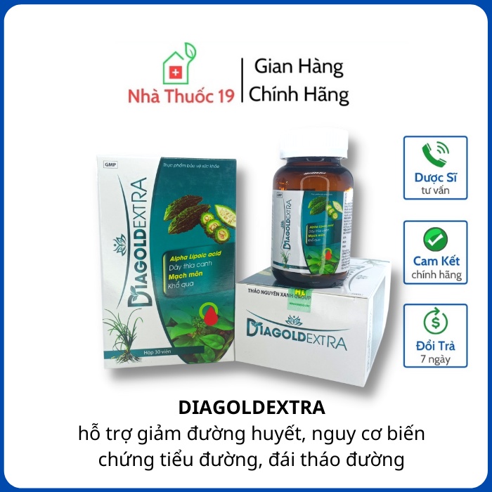 DIA GOLD EXTRA Giúp Hỗ Trợ Giảm Đường Huyết, Giảm Nguy Cơ Biến Chứng Bệnh Tiểu Đường, Đái Tháo Đường (Hộp 30 Viên)