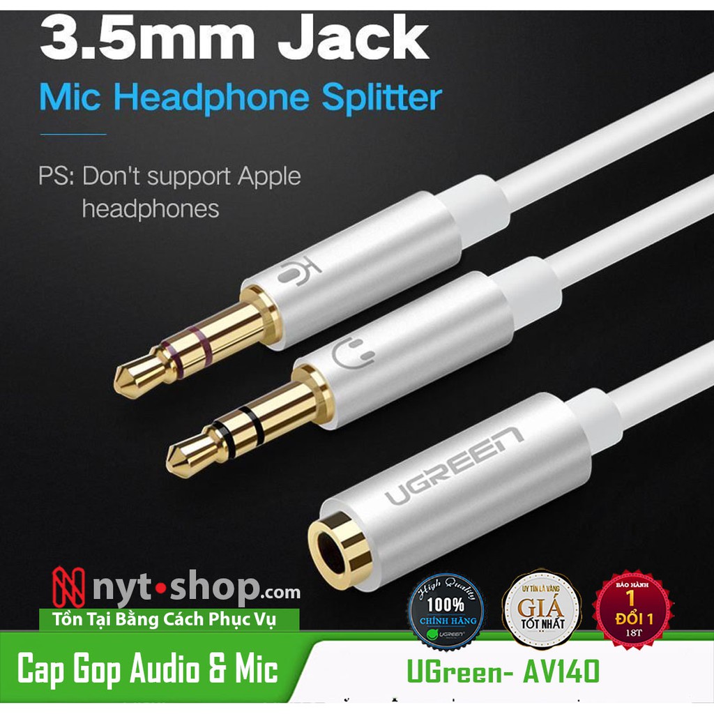 Cáp Gộp Headphone & Mic 3.5mm to Audio 3.5mm UGREEN AV140 Cao Cấp