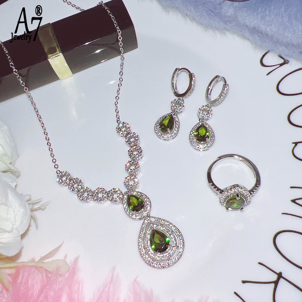 Bộ Trang Sức Đính Đá Màu Xanh Lá Sang Trọng A7