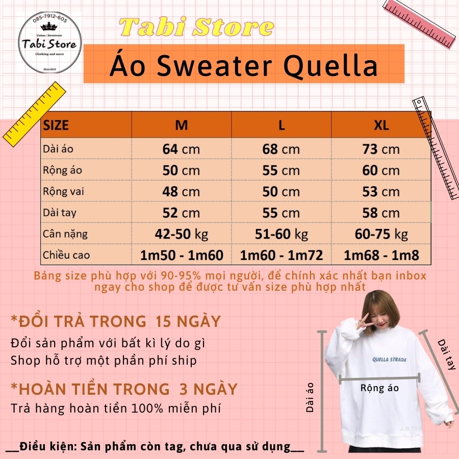 Áo sweater unisex 💖 𝑭𝑹𝑬𝑬𝑺𝑯𝑰𝑷 💖 Áo dài tay nỉ bông cotton dáng rộng dưới 75kg TABI STORE - Áo sweater Quella Strada | BigBuy360 - bigbuy360.vn