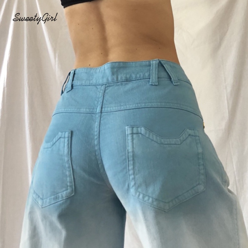 Quần Jeans Ống Rộng Lưng Thấp Màu Gradient Thời Trang Cho Nữ 2022