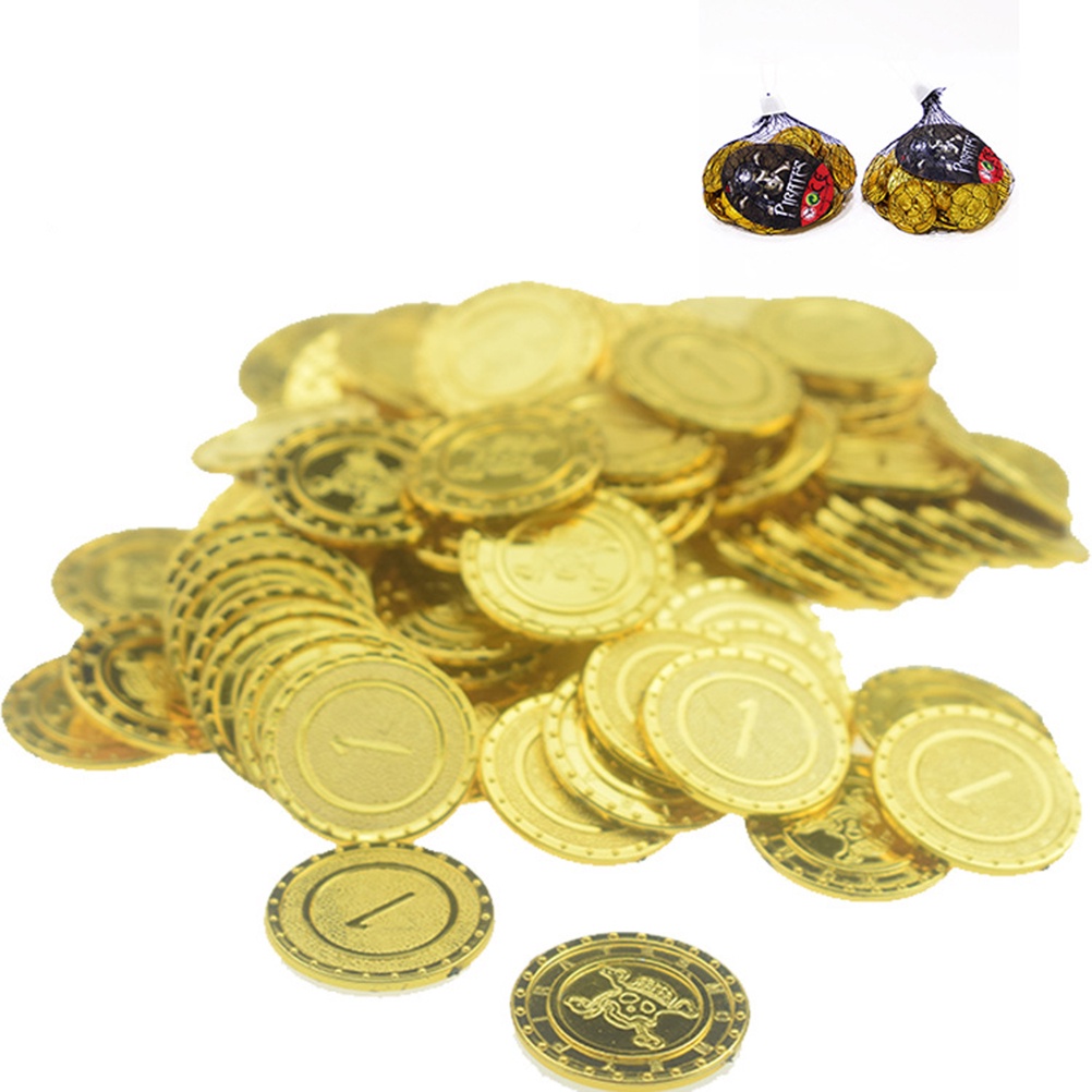 Set 100 đồng xu vàng bằng nhựa dùng để chơi Game cướp biển