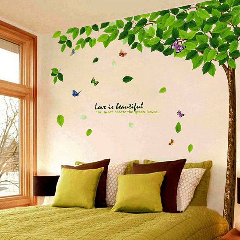 Decal dán tường nghệ thuật với trang trí cây cảnh