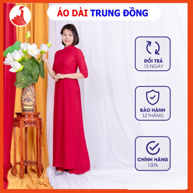 Mẫu áo dài trơn chất liệu tằm ý cổ cao 2.5cm mặc lên vừa phom dáng | Áo dài Trung Đồng