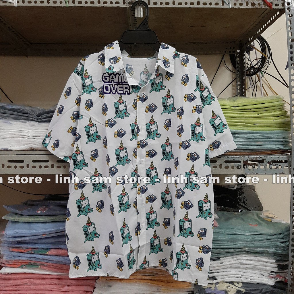 Áo SƠ MI NỮ form rộng in 3D cổ bẻ tay ngắn - lỡ dáng ulzzang freesize unisex mặc cặp, nhóm, in chữ GAME OVER BMO | BigBuy360 - bigbuy360.vn