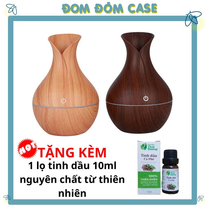 Máy Phun Sương Tạo Độ Ẩm, Khuếch Tán Tinh Dầu Vân Gỗ Cổ Cao Tặng Kèm Tinh Dầu Xông Phòng Thiên Nhiên