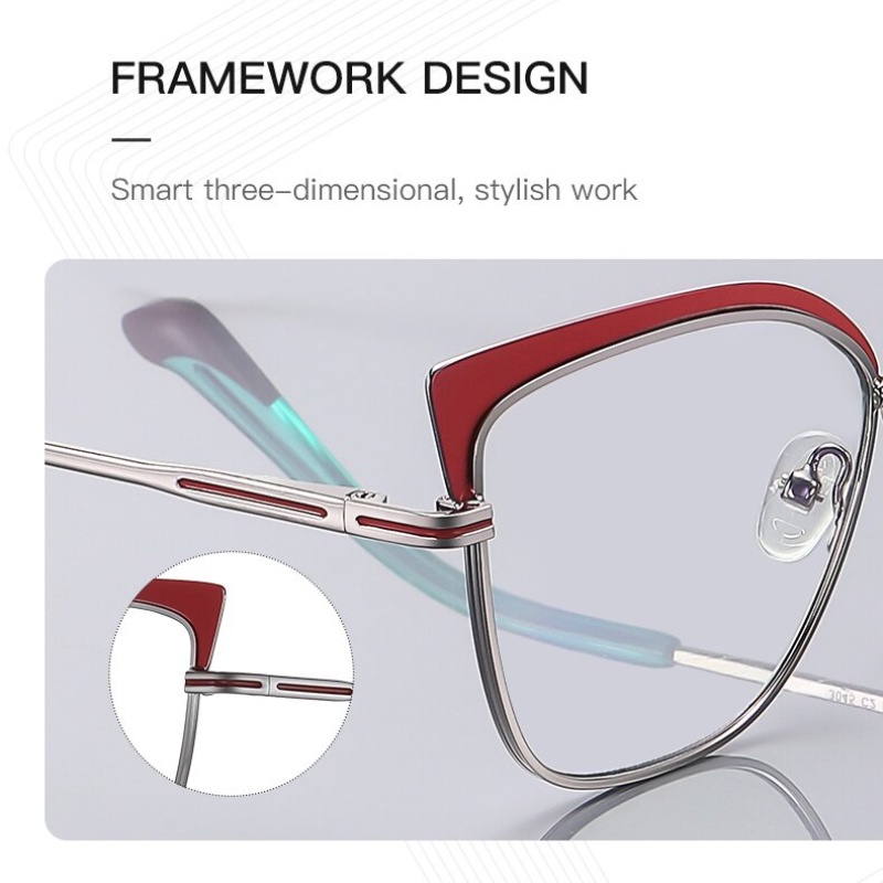 Kính Mát Mắt Mèo Gọng Kim Loại Hai Màu Chống Ánh Sáng Xanh Thời Trang Phương Tây