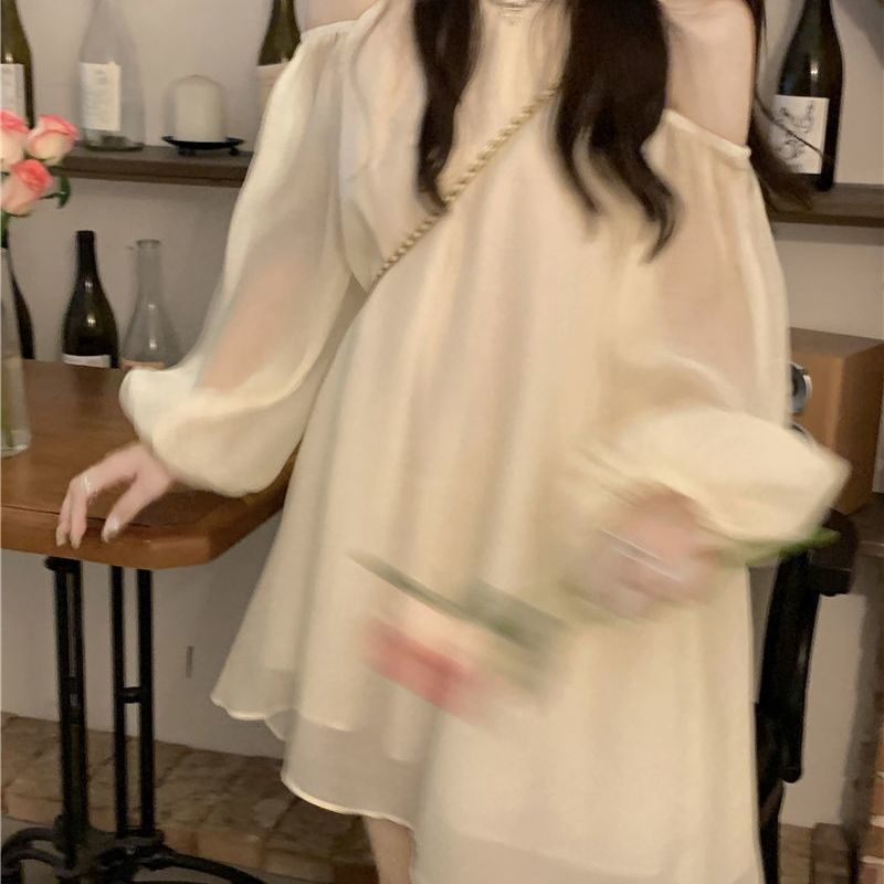 Đầm COZOK trễ vai tay phồng dáng rộng thiết kế trang nhã cho nữ