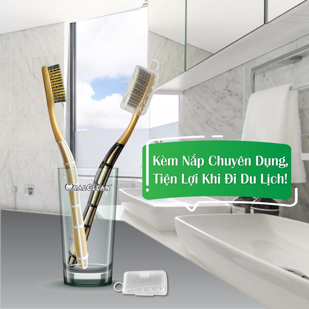 Combo 2 bàn chải OralClean Spiral Carbon Gold  tặng kèm nắp đậy tiện lợi