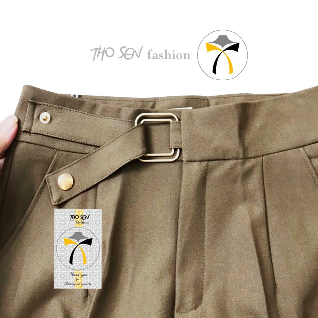 Quần Baggy Nữ Công Sở Đai Vuông, Màu Đen, Nâu Tây Sang Trọng. Chất Vải Vitex Cao Cấp, Cạp Cao