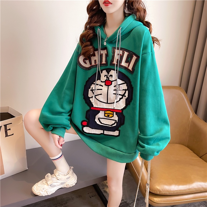 ZHELIHANGFEI Áo Hoodie Form Rộng In Hình Mèo Tinkerbell Phong Cách Retro