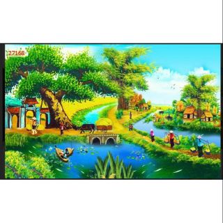 Tranh 3D dán tường phòng khách phong cảnh đồng quê