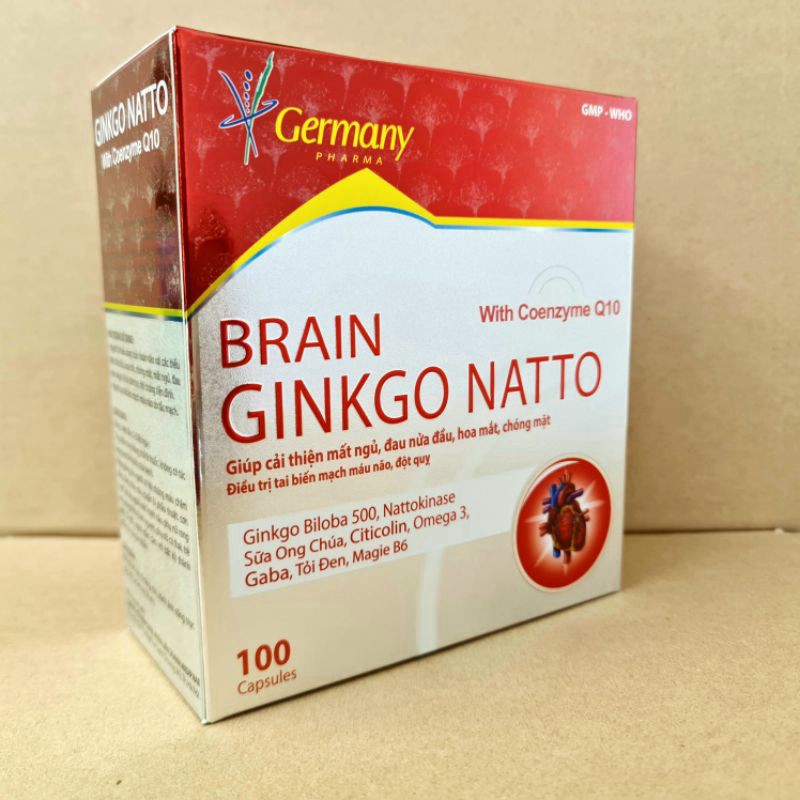 Hoạt huyết dưỡng não BRAIN GINKGO NATTO giúp cải thiện mất ngủ, đau nửa đầu, hoa mắt, chóng mặt - Hộp 100 Viên