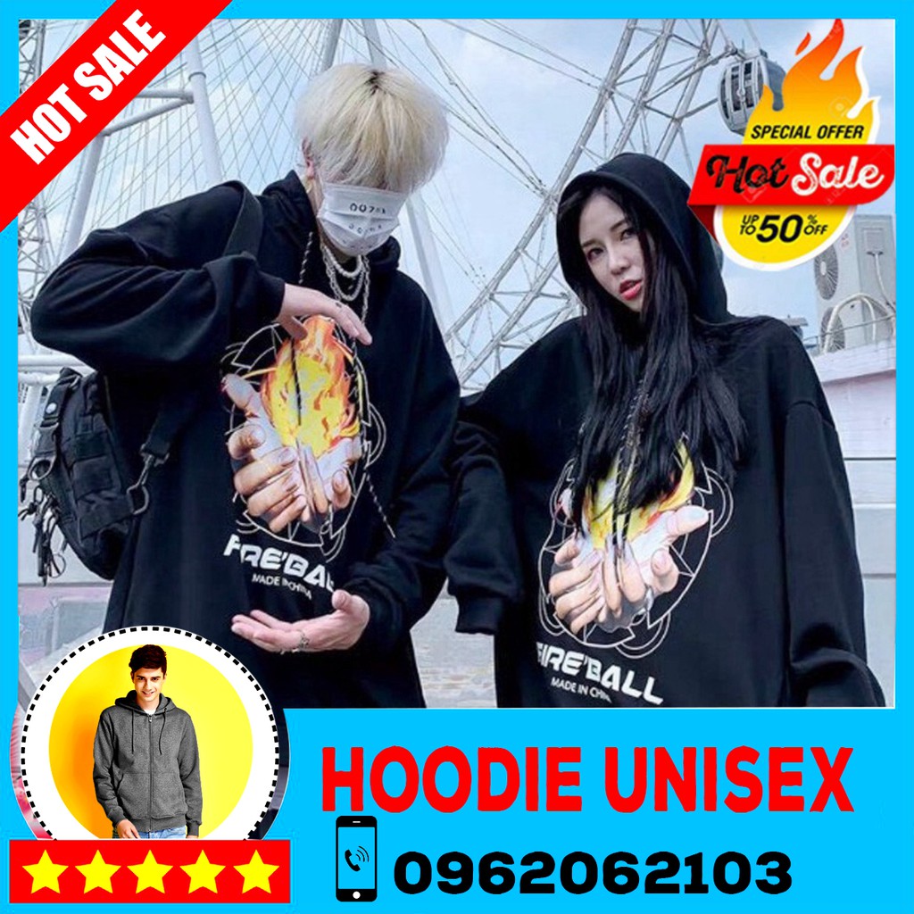 (HOOIDE) ÁO HOODIE NỈ NGOẠI HD1040 (Fire Ball - Kèm Ảnh Thật) | BigBuy360 - bigbuy360.vn