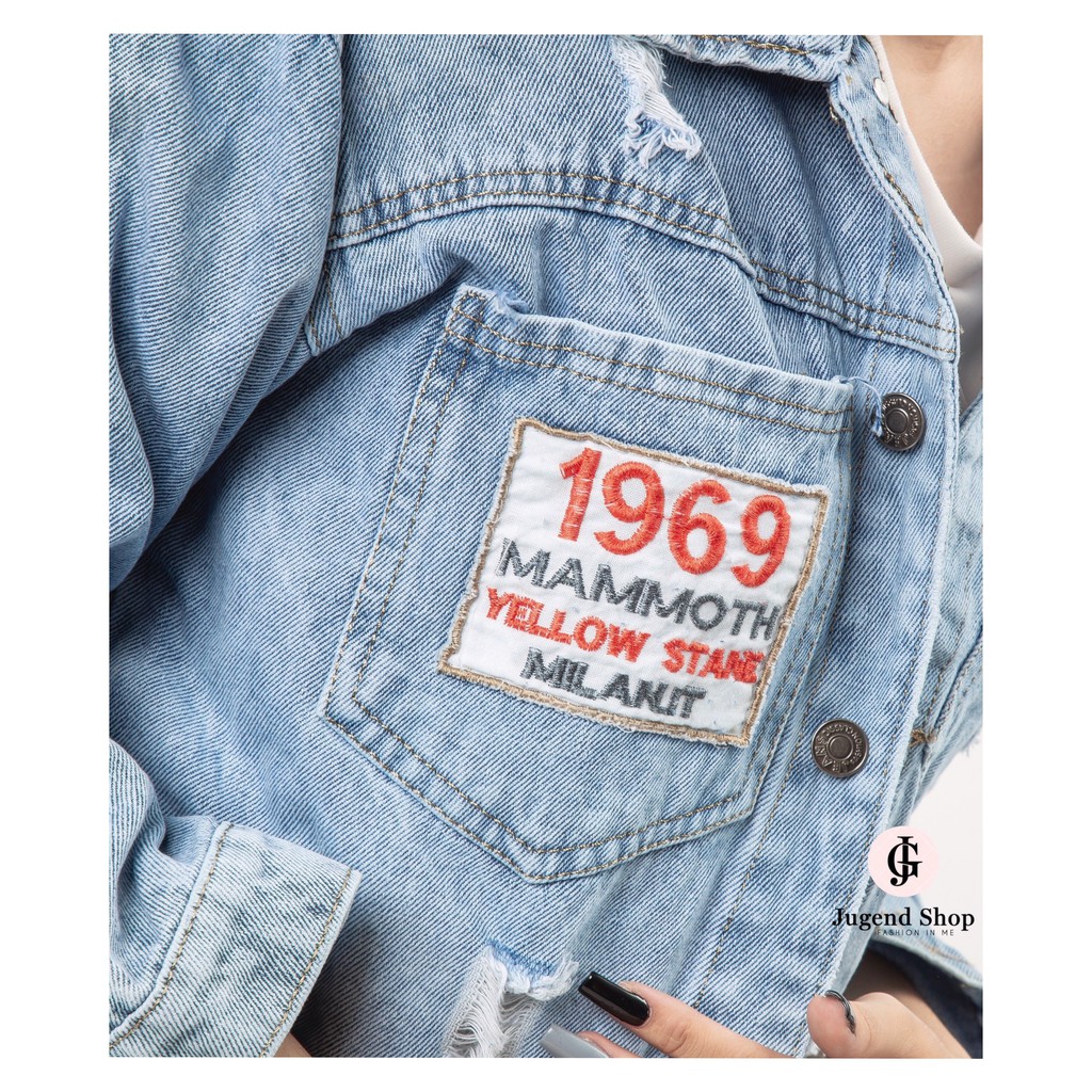 [FREESHIP] Áo Khoác Jeans nữ 1969 xẻ sau phối chữ đen trắng đẹp độc lạ phong cách mới