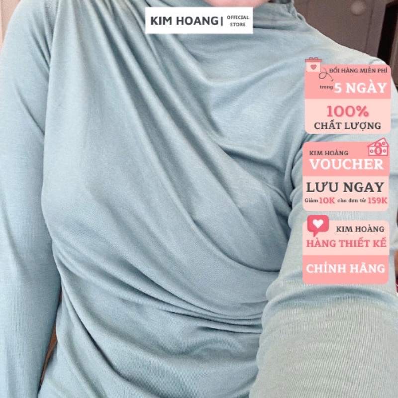 Áo thun ôm body dài tay cách điệu ở cổ cotton co dãn 4 chiều | BigBuy360 - bigbuy360.vn