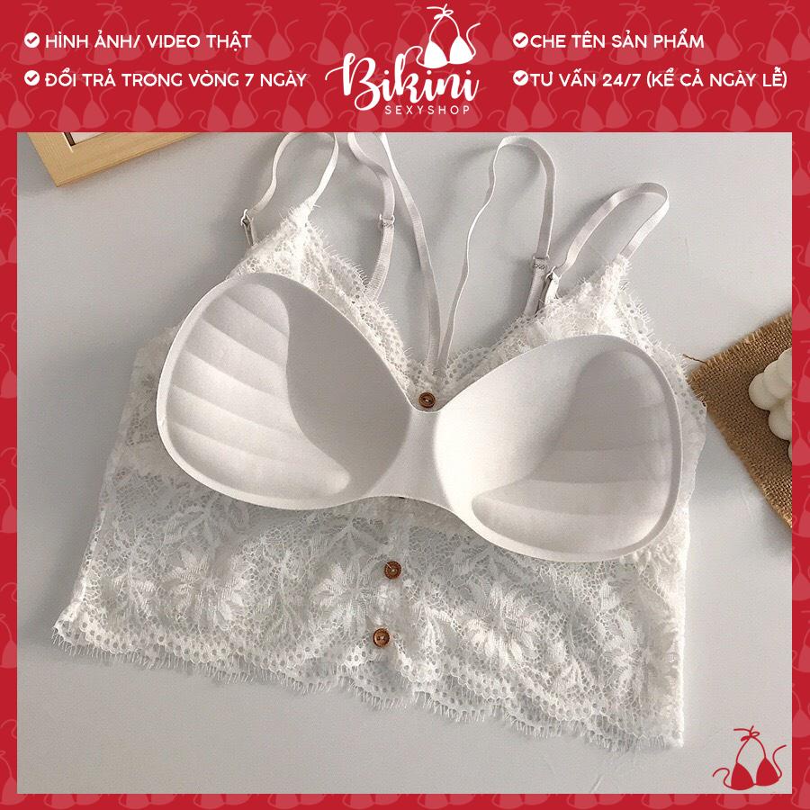 Áo bra nữ ren hoa nhí 2 dây kiểu croptop có đệm ngực mặc vest siêu đẹp freesize màu đen/ trắng Bra21